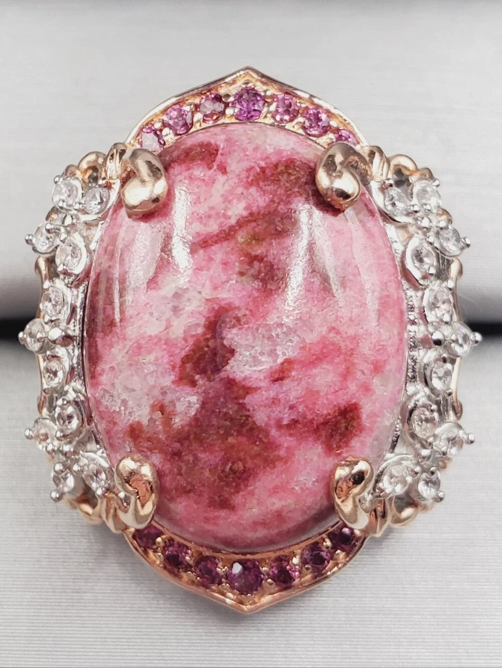 Norwegian Thulite Rose Gold - Platinum - 925 Sterling Silver Statement Ring